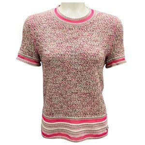 CHANEL PINK MULTI 2017 SHORT SLEEVED TWEED KNIT SWEATER
